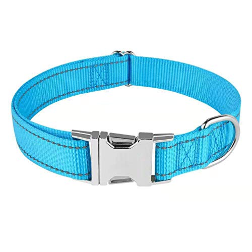 Love Dream Reflective Dog Collar with Metal Buckle, Adjustable Safety Nylon Dog Collars with Heavy Duty Quick Release Buckle for Small Medium Large Dogs, Pet Collar with ID Tag Ring - color: Blue, size: Medium: Width 0.8",Neck 12.6"-19.6"