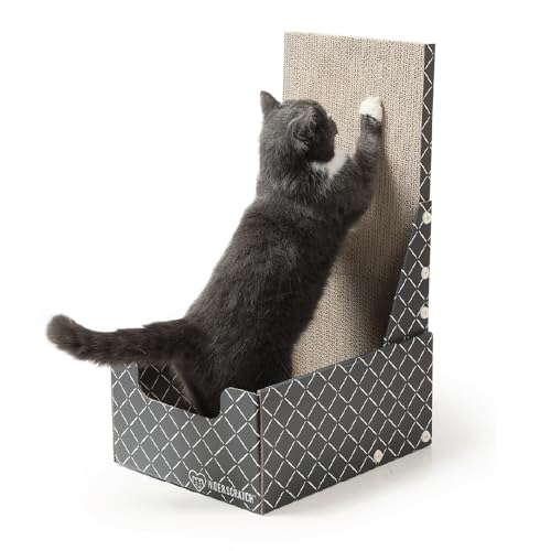 Hide & Scratch Cardboard Cat Scratcher Box & Bed - Dark Grey Diamond (Vertical L-Shaped) | Double-Sided Corrugated Pad for Indoor Cats | Refillable Scratching Board Toy for Play & Furniture Protection - color: Dark Grey (L-Shaped)