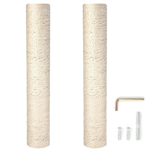 PowerKing Natural Sisal Replacement Scratching Post, 15.7'' 2 Pieces M8 Cat Scratch Post Refill Pole Parts for Refurbishment, Include Screws (White) - color: White, size: 15.7''+15.7'' (2.67''Thick)