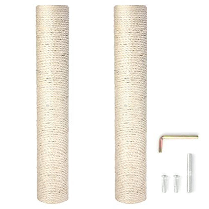 PowerKing Natural Sisal Replacement Scratching Post, 15.7'' 2 Pieces M8 Cat Scratch Post Refill Pole Parts for Refurbishment, Include Screws (White) - color: White, size: 15.7''+15.7'' (2.67''Thick)