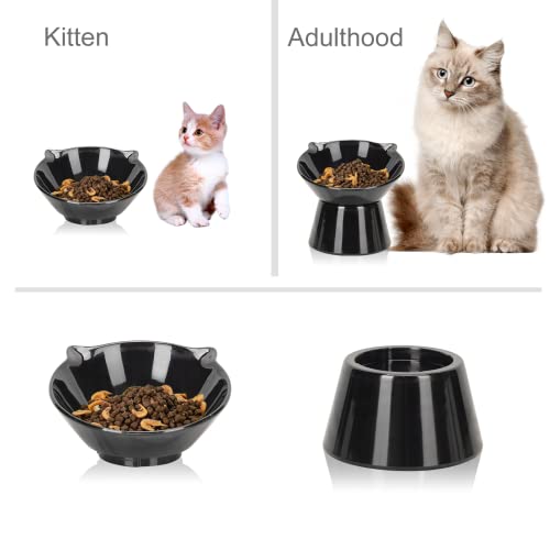 Detachable Elevated Cat Bowls, 15° Tilted Raised Cat Food Bowl Anti-Vomiting,Whisker Friendly, Adjustable Cat Dishes for Protecting Spine,Adult Kitten - color: Black