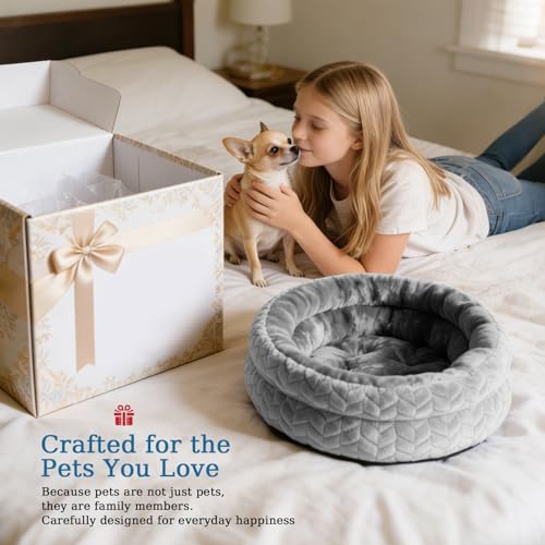 Dual-Layer Donut Cat Bed - Fluffy Round Bed for Small Pets - Ultra-Soft Cat Donut Bed for Cozy Sleep (Grey, 12 * 12 * 3.9 inch / 30 * 30 * 10 cm) - size: 12 * 12 * 3.9 inch / 30 * 30 * 10 cm