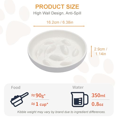 Anti-Bloat Ceramic Slow Feeder Bowl - Fish Pool Design Interactive Puzzle Feeder for Cats & Small Dogs, Food-Safe Porcelain Healthy Eating Dish (White-Ceramic) - color: White-Ceramic