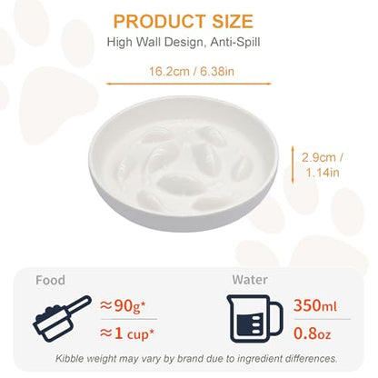 Anti-Bloat Ceramic Slow Feeder Bowl - Fish Pool Design Interactive Puzzle Feeder for Cats & Small Dogs, Food-Safe Porcelain Healthy Eating Dish (White-Ceramic) - color: White-Ceramic