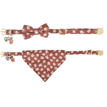 Cat Collar Breakaway with Cute Bow Tie Bandana and Bell Accessories Bear for Kitty Adjustable Safety - color: bear