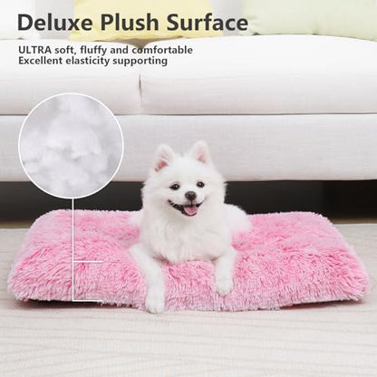 Vonabem Medium Dog Bed Crate Pad 30 inch,Washable Pink Plush Soft Puppy Beds Cute,Pet Mats for Sleeping - color: Pink, size: 30.0"L x 20.0"W x 2.0"Th