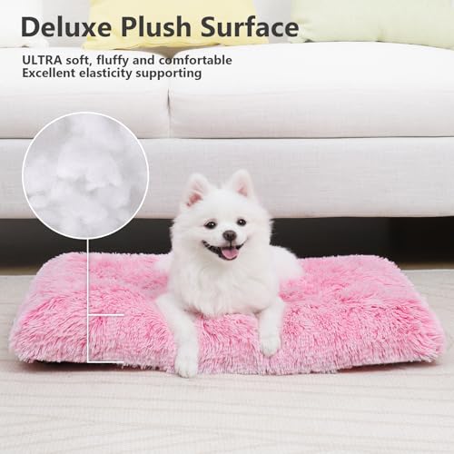 Vonabem Small Dog Bed Crate Pad, Pink Washable Puppy Beds, Plush Soft Dogs Kennel Pads 24 inch, Cute Cats Mat Anti Slip, Puppy Mats for Sleeping - color: Pink, size: 24.0"L x 18.0"W x 2.0"Th