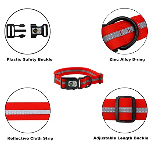 NIMBLE Dog Collar Waterproof Pet Collars Anti-Odor Durable Adjustable PVC & Polyester Soft with Reflective Cloth Stripe Basic Dog Collars S/M/L Sizes (Medium (11.81”-18.5”inches), Candy Red) - color: Candy Red, size: Medium (11.81”-18.5”inches)
