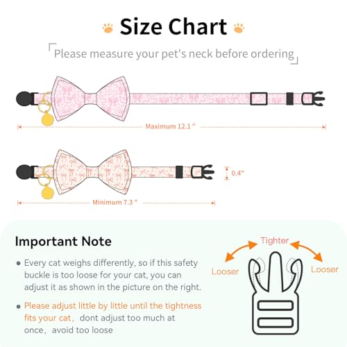 2 Pack Breakaway cat Collar with Bow Tie and Bell,Adjustable Soft Cotton Pet Collar with Pink and Red Bow Patterned Design for Kitten Adult Cats (Pink&Red Bow) - color: Pink&Red Bow