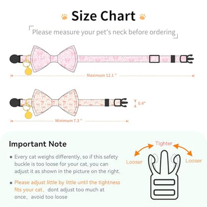 2 Pack Breakaway cat Collar with Bow Tie and Bell,Adjustable Soft Cotton Pet Collar with Pink and Red Bow Patterned Design for Kitten Adult Cats (Pink&Red Bow) - color: Pink&Red Bow