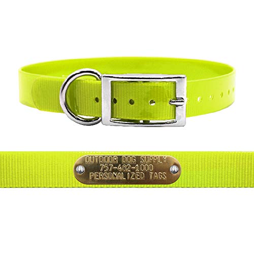 Outdoor Dog Supply 1" Heavy Duty Waterproof D-Ring Dog Collar for Medium & Large Dogs with Custom 3/4" Brass Nameplate (Yellow, 18") - color: Yellow, size: 18" Long
