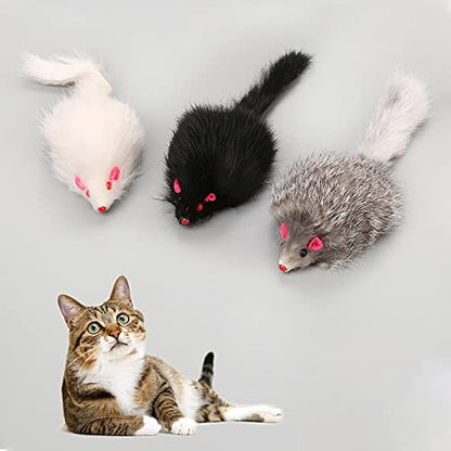 Rabbit Fur Cat Toys Interactive Cat Toy Mouse with Rattle Fake Mice Kitten Toys for Indoor Cats Fuzzy Cat Mice Toys Realistic Squeaky Mouse Cat Toy Furry Mice Cat Toys,12Pcs