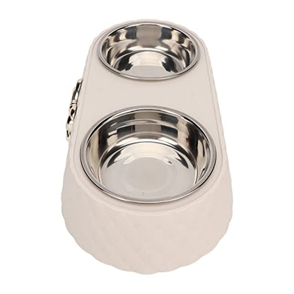 Generic Durable Stainless Steel Double Pet Feeding Bowls, Non Slip Mats Prevent Slip, Safe Material for Small to Medium Dogs Cats (Beige) - color: Beige
