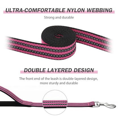 Hikiko Heavy Duty Dog Leash Strong Two Padded Soft Handles Dog Leash for Medium and Large Dogs (Pink,5FT) - color: Pink, size: 1 in x 5 ft