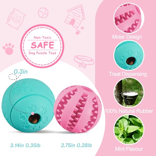 HIPPIH Dog Puzzle Toys & Interactive Toys for Large & Small Dogs - IQ Training, Chewing, Teeth Cleaning & Treat Dispensing - 2 Pack - color: blue+pink, size: 3.14inch+2.75inch