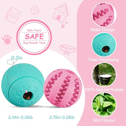 HIPPIH Dog Puzzle Toys & Interactive Toys for Large & Small Dogs - IQ Training, Chewing, Teeth Cleaning & Treat Dispensing - 2 Pack - color: blue+pink, size: 3.14inch+2.75inch