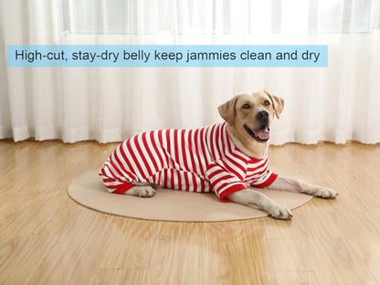 Dog Christmas Pajamas for Large Dogs, Cotton Thermal Dog Pjs Jumpsuit with Cover Legs Christmas Puppy Clothes, Striped Onesie Suit for Small Medium Large Dogs - size: Medium