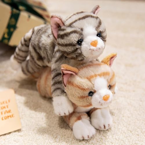 PEACH CAT Striped Cat Stuffed Animal 9.8" Realistic Kitten Plushies Soft Plush Toys Gifts for Kids Yellow - style: 9.8“ Yellow Cat