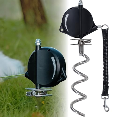 Heavy-Duty Retractable Dog Tie Out Cable: The Ultimate Dog Line for Outside – Super Strong Tie Out Retractable Cable for Dogs. - style: Outside Ground Mount