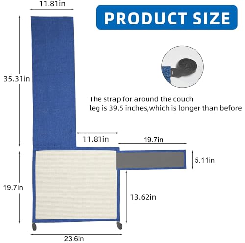 Cat Scratch Furniture Protector with Natural Sisal for Protecting Couch Sofa Chair Furniture,Couch Cat Scratch Protector 23.6" W*19.7" H (Dark Blue, Right Hand) - color: Blue