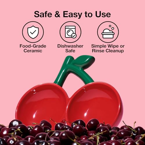 VETRESKA Ceramic Pet Bowl Tilted Design Pet Feeder for Food and Water Anti Vomit Cat Bowls for Indoor Cats Cute Cherry Cat Bowl Dishwasher Safe - color: Cherry Bowl