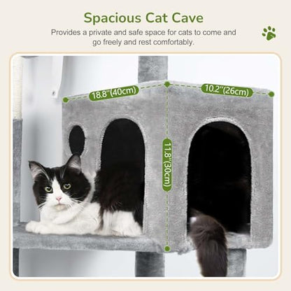 Globlazer Cat Tree Tower with Scratching Post for Indoor Cats, 53inch Tall Plush Multi-Level Cat Climbing Tower Condo House with Large Hammock, Spacious Cat Cave, Padded Top Perch Bed, F53, Light Gray - color: Light Gray