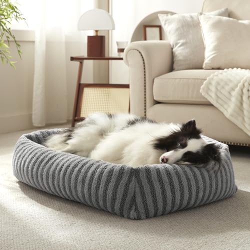 MIXJOY Dog Bed Medium Size Dog, Washable Medium Dogs Bed with Removable Cover, Soft Rectangle Doggy Ded Fluffy Plush Faux Fur Pet Bed with Anti-Slip Bottom, 30"x24"x8", Grey - color: Grey, size: M(30"Lx24"Wx8"Th)