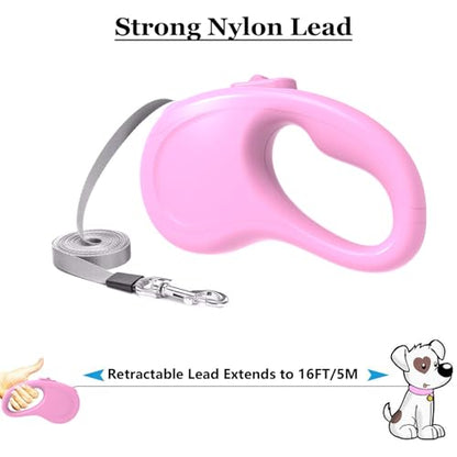 Retractable Dog Leash, 16Ft/5M Light Weight Retractable Leash for Small Medium Dogs/Cats Up to 50lbs, Strong Nylon Tape 360° Tangle-Free One-Hand Brake (Pink) - color: Pink