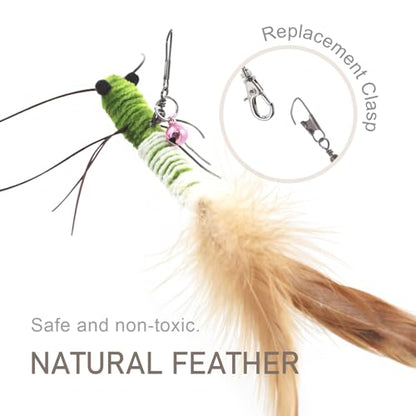 Insect Cat Toys with Feather - 6 Pieces Cat Worm Toy Refills, Cat Toy Wand Attachments, Worm Cat Toys, Interactive Toys for Indoor Cats Kittens - size: Feather Tails