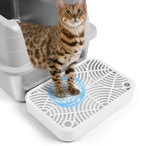 Cat Litter Box Ramp, Litter Box Step Mat with Filter Function for Self-Cleaning Cat Litter Box, Easy to Clean, Cats Pedal Step Stool Ideal for Kitten & Elderly Cats (White) - color: White E