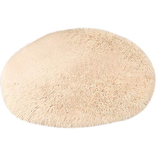 39 Inch Plush Dog Bed Mat Warm Fluffy Round Puppy Crate Pad with Anti-Slip Waterproof Bottom Soft Comfy Pet Kennel Mat for Small and Medium Dogs Sleeping(Khaki) - color: Khaki, size: 39 Inch