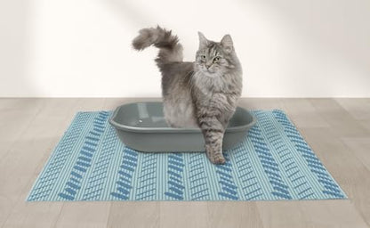 Fresh Kitty Durable XL Jumbo Foam Litter Mat – Phthalate and BPA Free, Water Resistant, Traps Litter from Box, Scatter Control, Easy Clean Mats – Blue Dash 40" x 25"