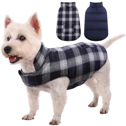 Kuoser Dog Winter Coat, Reversible Dog Jacket, Warm Doggie Coat British Style Puppy Cold Weather Vest, Windproof Pet Clothes Vest for Small Dogs, Blue S - color: Blue, size: S (Chest Girth: 13.8-17.3'')