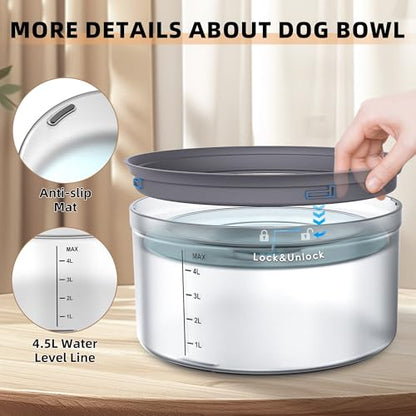 Decflow 1.2Gallon Dog Water Bowl No Spill, 4.5L Large Capacity Spill Proof Dog Bowls with Transparent Floating Disk, No Splash Slow Drinking Water Bowls for Sloppy Messy Drinkers (Gray) - color: C-Gray