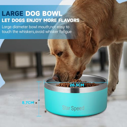 StarSpeed Stainless Steel Dog Bowl. Large Dog Water Bowl with Rubber Bottom, Drop Resistant, Keeps Cold, Holds 8 Cups (64oz), Light Green - color: Light Green, size: 64oz