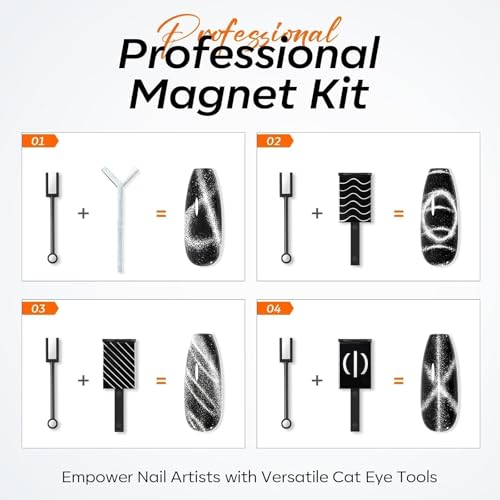 modelones Cat Eye Magnet, 15PCS Cateye Gel Polish Nail Magnet Nail Tools with Black Bead-Attracting Nail Magnet Pen & Heart-Shaped Magnet for Nail Perfect for Home DIY, Nail Art Design - color: A Cat Eye Magnet