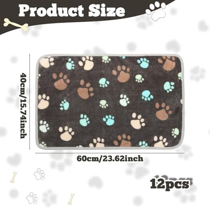 12 Pcs Small Dog Blanket Fleece Puppy Blankets Washable Pet Blankets for Cats Soft Flannel Paw Printed Throw for Guinea Pig Indoor Kittens Doggie (23 X 16 Inch,Dark Gray) - color: Dark Gray