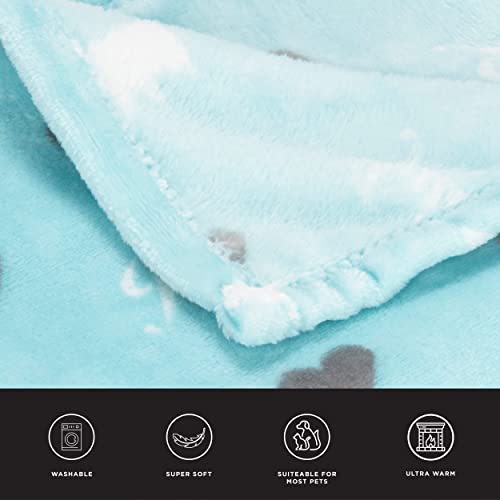 Juicy Couture Turquoise Blue Dog Blanket with Sherpa Bone Shaped Pillow - Plush Puppy Throw, Breathable, Lightweight, Machine Washable, Cat Blanket for Small, Medium & Large Pets - color: Turquoise Blue Scottie Hearts