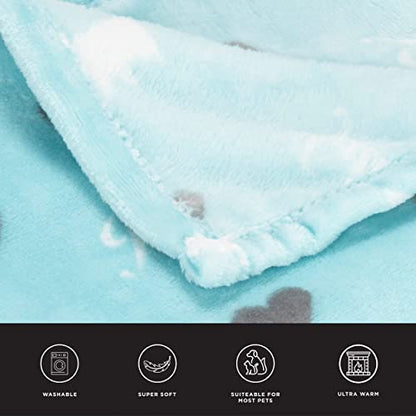 Juicy Couture Turquoise Blue Dog Blanket with Sherpa Bone Shaped Pillow - Plush Puppy Throw, Breathable, Lightweight, Machine Washable, Cat Blanket for Small, Medium & Large Pets - color: Turquoise Blue Scottie Hearts