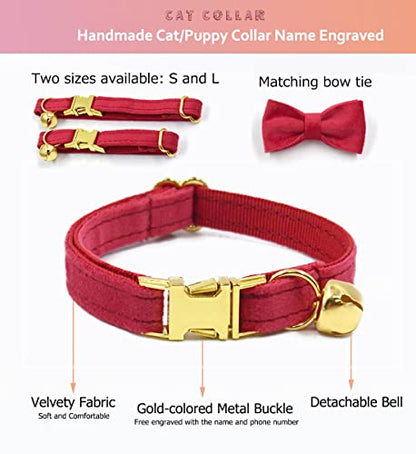 Personalized Cat Collar with Engraved Name and Phone Number - Customizable Kitten Collars for Boys and Girls (Velvet) - color: Velvet
