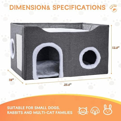 Cat House for Indoor Cats – Foldable Cat Cave & Covered Cat Bed, Cozy Hideaway for Small Pets and Large Cats (23.6"x16"x12.8"),Dark Grey - style: Dark Grey