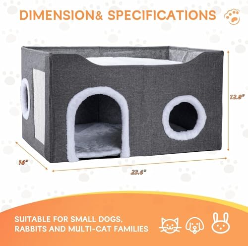 Cat House for Indoor Cats – Foldable Cat Cave & Covered Cat Bed, Cozy Hideaway for Small Pets and Large Cats (23.6"x16"x12.8"),Dark Grey - style: Dark Grey