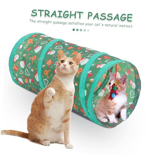 Foldable Christmas Cat Tunnel Tent Indoor Cat Cube Collapsible Play Hideout for Kittens with Festive Theme Compact Storage and Exploration Fun