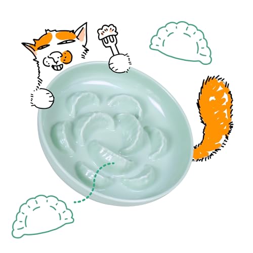Unbreakable Slow Feeder Bowl for Cats and Small Dogs- Cat Plates for Wet & Dry Food- Melamine Puzzle Cat Bowl for Slow Eating- Whisker Friendly & Dishwasher Safe & Non Slip Design -(Green,6.3'W*1.5H') - color: Green, size: 1 Pack - 6.3''W x 1.5''H
