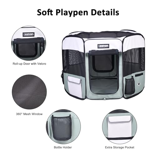 JESPET 61" Pet Dog Playpens, Portable Soft Dog Exercise Pen Kennel with Carry Bag for Puppy Cats Kittens Rabbits,Shale Green - color: Shale Green, style: 61x61x30 Inch (Pack of 1)