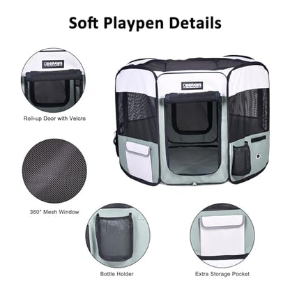 JESPET 61" Pet Dog Playpens, Portable Soft Dog Exercise Pen Kennel with Carry Bag for Puppy Cats Kittens Rabbits,Shale Green - color: Shale Green, style: 61x61x30 Inch (Pack of 1)