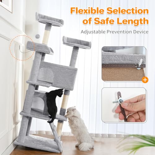Made4Pets Cat Tree 54in Cat Tower for Indoor Cats Kitten Tree Multi-Level Cat Tree with 2 Condo Furniture Activity Center with Scratching Posts Funny Toys Kittens Pet Play House, Light Grey - color: Light Grey
