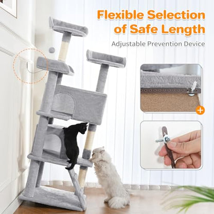 Made4Pets Cat Tree 54in Cat Tower for Indoor Cats Kitten Tree Multi-Level Cat Tree with 2 Condo Furniture Activity Center with Scratching Posts Funny Toys Kittens Pet Play House, Light Grey - color: Light Grey