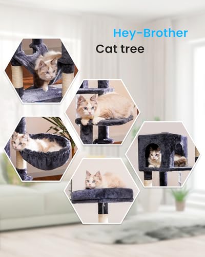 Hey-brother Cat Tree with Large Hammock, Multi-Level Cat Tower for Indoor Cats, Cat Condo with Sisal-Covered Scratching Posts and Top Perch, Smoky Gray MPJ050G - color: Smoky Gray