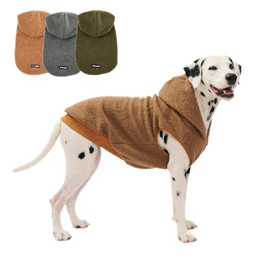 Tuff Pupper Fleece Dog Hoodie Sweater | Teddy Sherpa Outer & Soft Polar Fleece Lining | Adjustable Fit Winter Coat with Hood, Leash Hole, Ribbed Cuffs | for Small Medium Large XL XXL Dogs (Brown, L) - color: Brown, size: 40-60 lbs (Large)